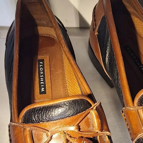 FLORSHEIM Mens Slip On Shoes With Tassels Two Tone Black & Brown 11.5 - Picture 4 of 13